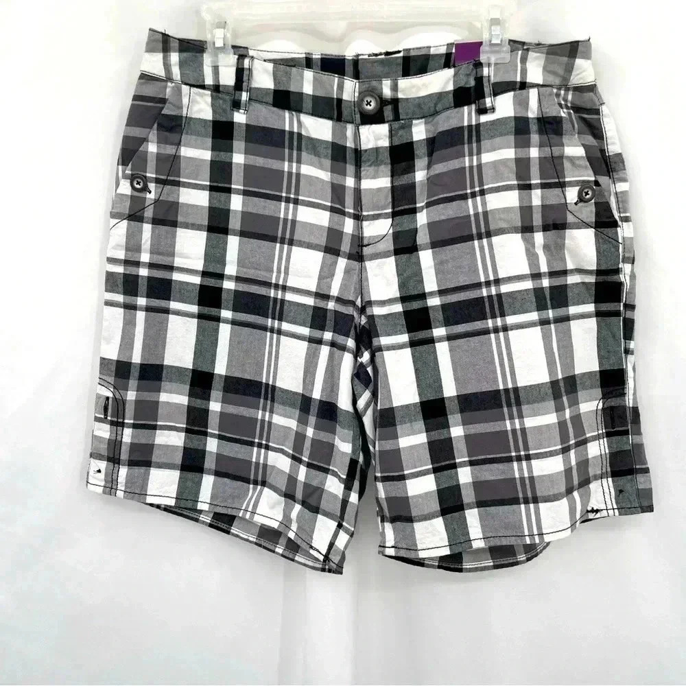 Lane Bryant Plaid Shorts Womens 14 Black White‎ Cotton Casual Checkered NWT